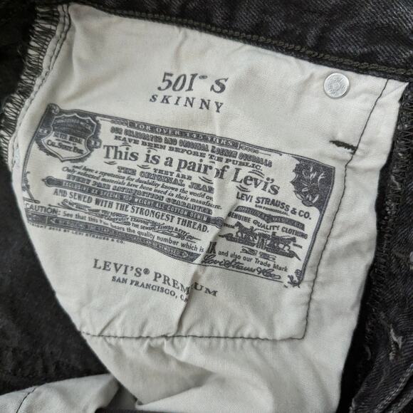 Levi's 501 skinny 27 x 28 black distressed big "E" button fly jeans - Picture 7 of 7